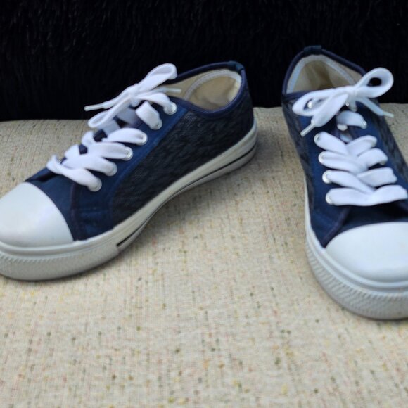 Fast Men Sneaker Canvas Blue/White Shoes Lace Up White Laces White Rubber Toe - Picture 2 of 10